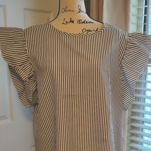 Striped blouse with flutter sleeve